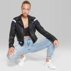 Women's Faux Leather Moto Jacket With Striped Trim - Wild Fable Black