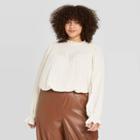 Women's Plus Size Long Sleeve Smocked Blouse - A New Day Cream