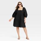 Women's Plus Size Short Sleeve A-line Dress - A New Day Black