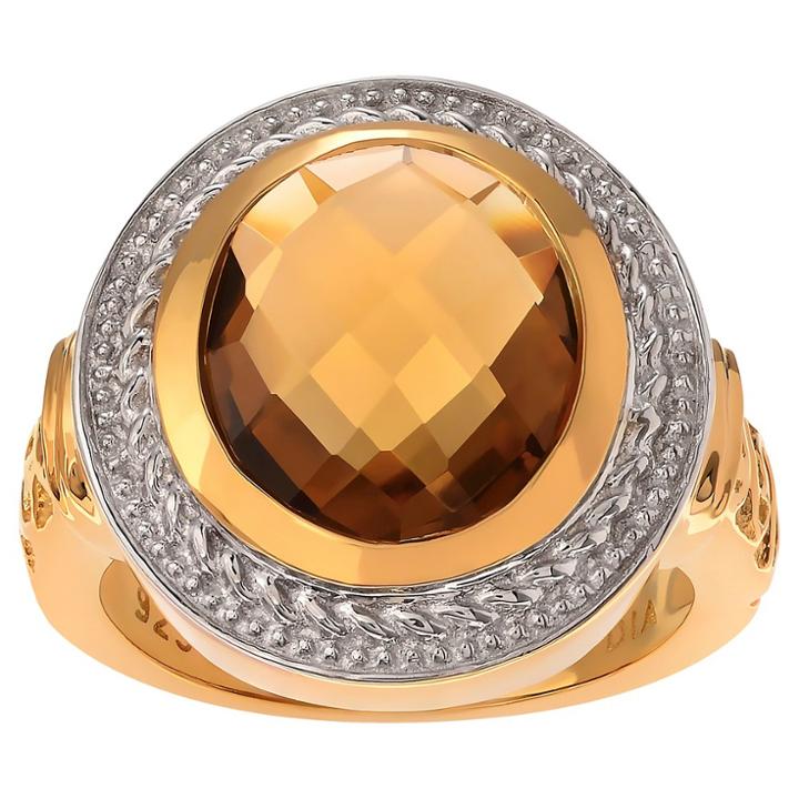 Journee Collection 2 1/4 Ct. T.w. Oval-cut Quartz Solitaire Bezel Set Ring In 14k Goldplated Sterling Silver - Champagne,