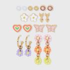 Girls' 9pk Earring Set With Butterfly Stud And Hoops With Beaded Flowers - Art Class , One Color