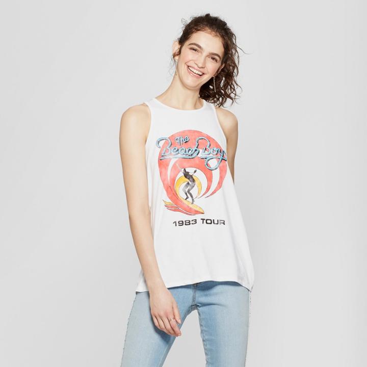Bravado Women's The Beach Boys 1983 Tour Racerback Drapey Graphic Tank Top (juniors') White