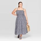 Women's Plus Size Floral Print Sleeveless Square Neck Button Front Tiered Midi Dress - Universal Thread Black 3x, Women's, Size: 3xl,