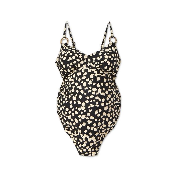 Maternity Animal Print Tortoise Ring One Piece Swimsuit - Isabel Maternity By Ingrid & Isabel Black S,