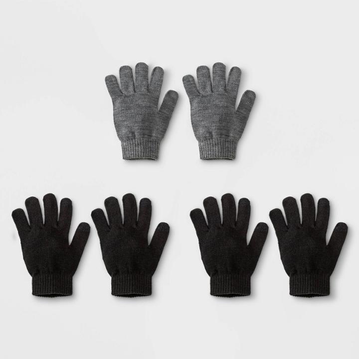 Women's 3pk Magic Gloves - Wild Fable Gray/black One Size, Women's, Gray Black