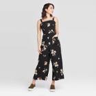 Women's Floral Print Sleeveless Square Neck Cropped Jumpsuit - Xhilaration Black