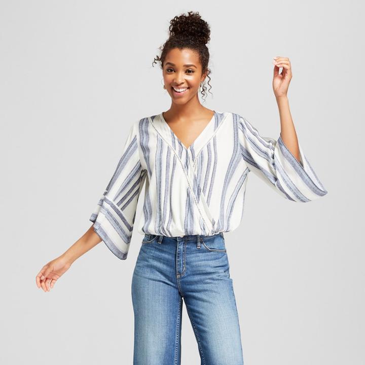 Women's Striped Bell Sleeve Top - 3hearts (juniors') Navy