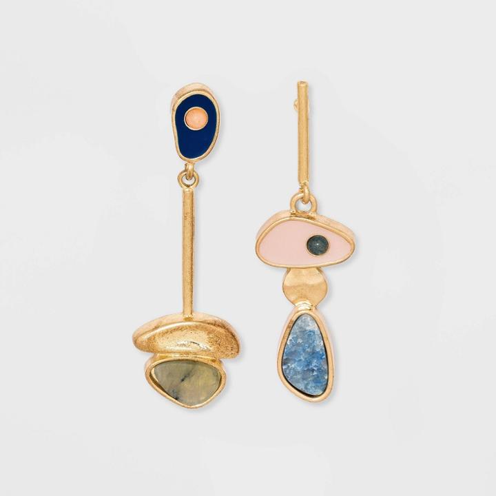 Semi-precious Linear Mismatch Drop Earrings - Universal Thread Blue