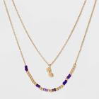 No Brand 14k Gold Dipped Morse Code 'best Friends' Beaded Necklace Duo - Purple