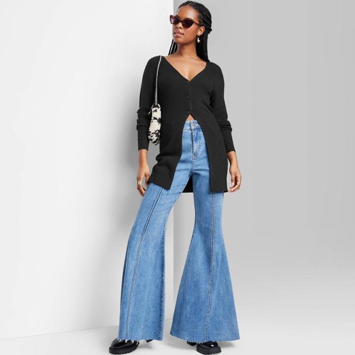 Women's Longline Button-down Cardigan - Wild Fable Black