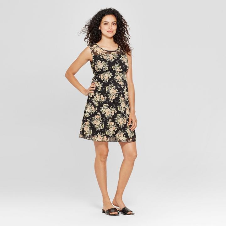 Macherie Maternity Floral Sleeveless Mesh Print Dress - Ma Cherie Black