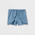 Toddler Girls' Chambray Ruffle Fashion Shorts - Art Class Blue