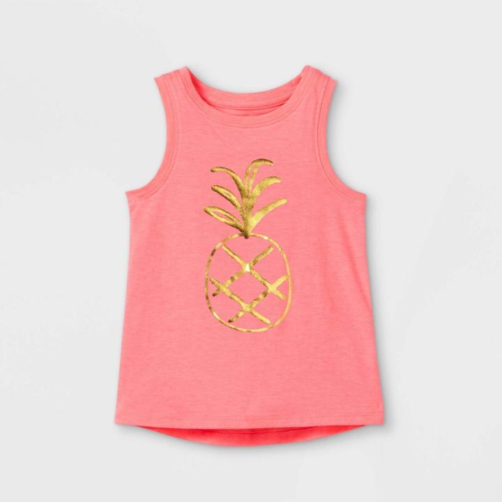 Toddler Girls' Sparkle Pineapple Graphic Tank Top - Cat & Jack Neon Pink