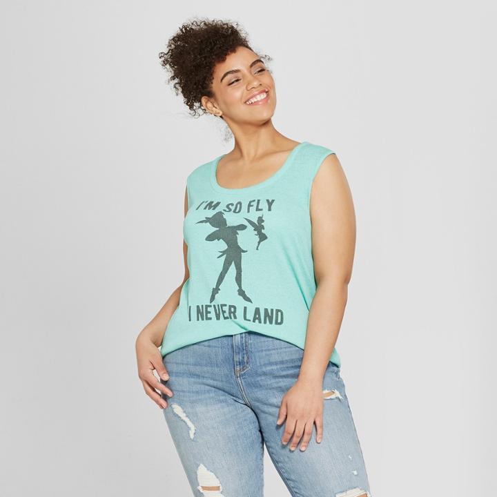 Women's Disney Plus Size I'm So Fly I Never Land Graphic Tank Top (juniors') Green