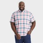 Men's Tall Plaid Standard Fit Short Sleeve Button-down Shirt - Goodfellow & Co Lily White/plaid