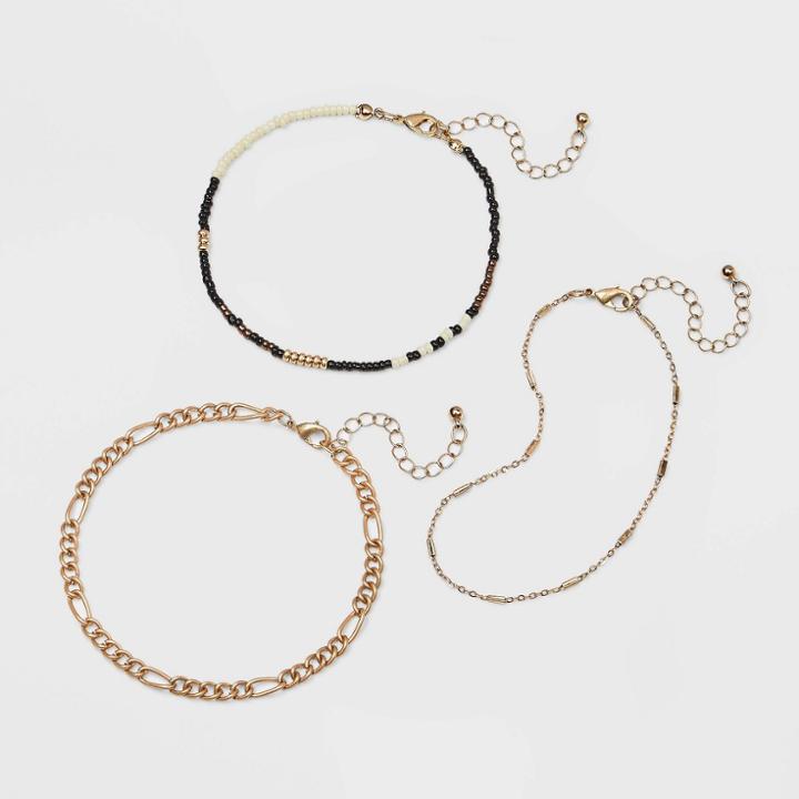 Delicate Chain And Seed Beaded Anklet Set 3pc - Universal Thread Black