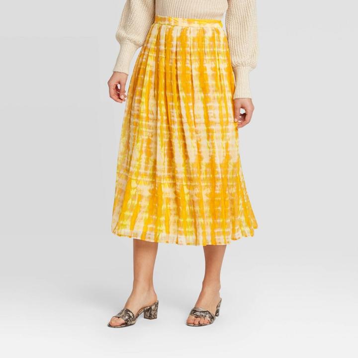 Women's Low-rise Tie-dye Flowy Midi Skirt - Who What Wear Yellow