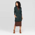 Women's Belted Button-front Cardigan Sweater - A New Day Dark Green