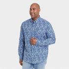 Men's Tall Floral Regular Fit Stretch Poplin Long Sleeve Button-down Shirt - Goodfellow & Co Allure Blue
