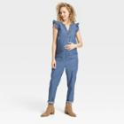 The Nines By Hatch Sleeveless Chambray Maternity Jumpsuit Blue