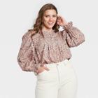 Women's Plus Size Long Sleeve Ruffle Blouse - Universal Thread Pink