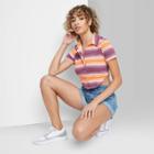 Women's Short Sleeve Button-front Fitted Polo T-shirt - Wild Fable Orange Multi