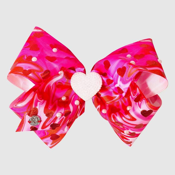 Girls' Jojo Siwa Hearts & Pearls Valentine's Day Hair Clip Bow - Pink