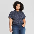 Women's Plus Size Floral Print Short Sleeve Collared Camp Shirt - Universal Thread Navy 1x, Women's, Size: 1xl,