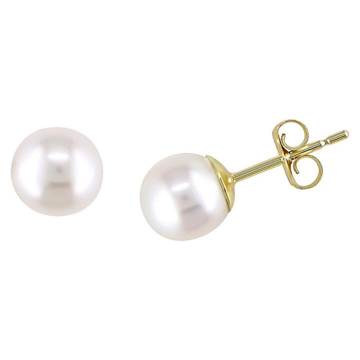 No Brand 6-6.5mm Round Freshwater Cultured Pearl Stud Earrings In 14k Yellow Gold - White, Women's