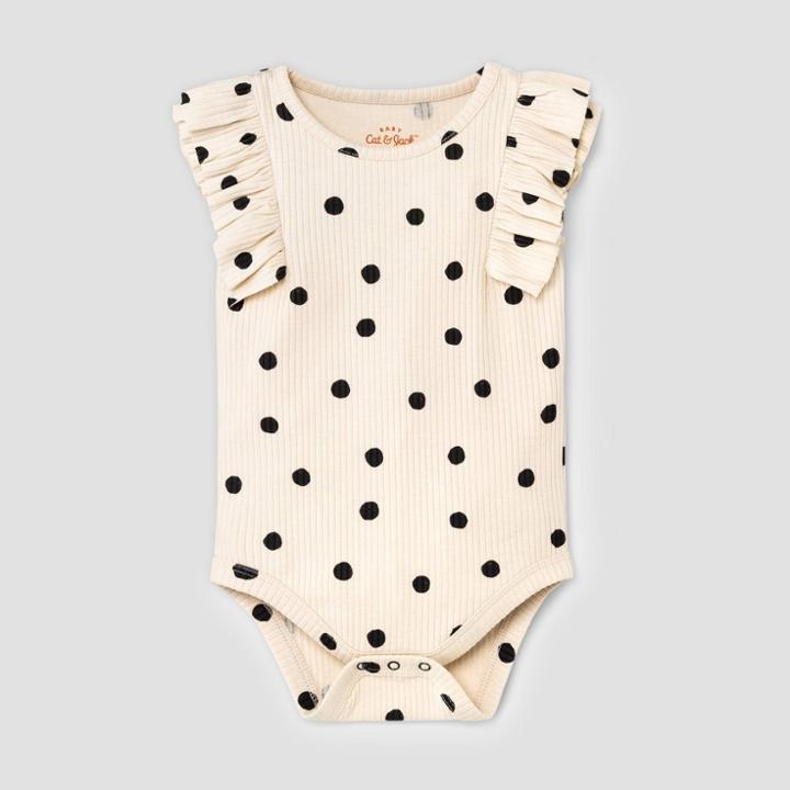 Baby Girls' Polka Dot Rib Ruffle Bodysuit - Cat & Jack Dark Off-white