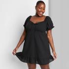 Women's Plus Size Short Sleeve Sweetheart Ruffle With Tie-back Dress - Wild Fable Black