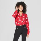 Women's Floral Print Long Sleeve Blouse - A New Day Red
