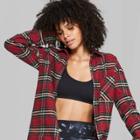 Women's Plaid Long Sleeve Button-down Heavy Weight Flannel Shirt - Wild Fable Red/navy