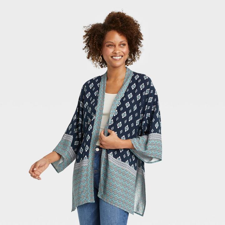 Women's Duster Cardigan - Knox Rose Blue Paisley