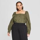 Women's Plus Size Long Sleeve Square Neck Button-up Shirt - Who What Wear Olive (green)