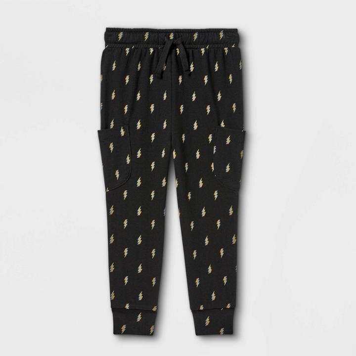 Toddler Boys' Lightning Bolt Print Jersey Knit Jogger Pull-on Pants - Cat & Jack Black