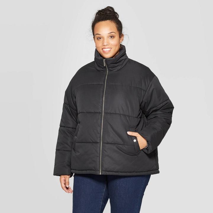 Women's Plus Size Puffer Jacket - Ava & Viv Black 1x, Women's,