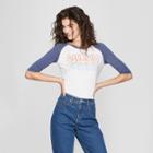 Women's 3/4 Sleeve A Town Repeat Raglan Graphic T-shirt - Awake White/navy