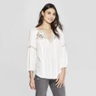 Women's Short Sleeve V-neck Embroidered Blouse - Knox Rose White