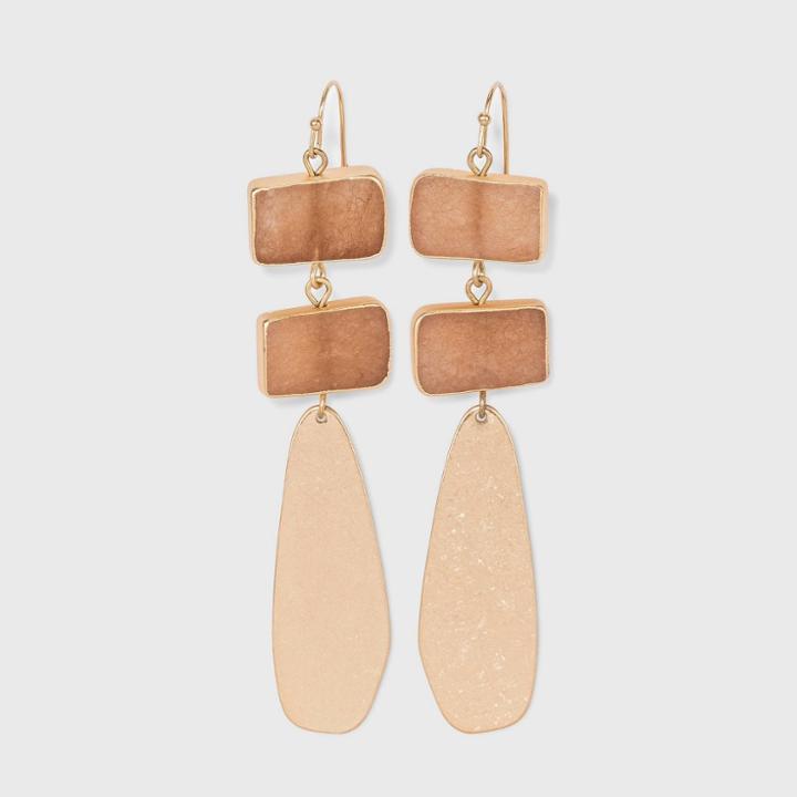 Semi-precious Dyed Pink Moonstone And Flat Metal With Rectangle Drop Earrings - Universal Thread Blush Pink