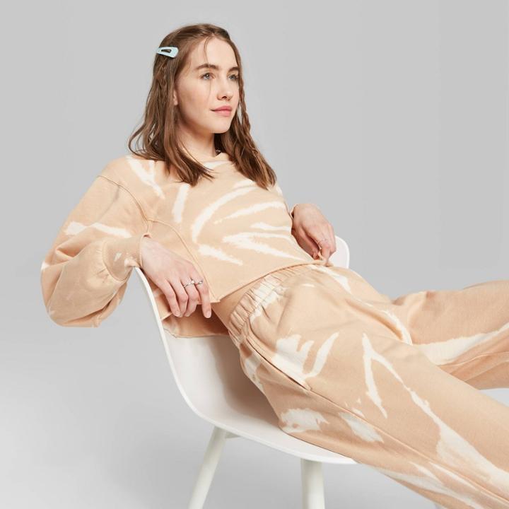 Women's Tie-dye Splitneck Sweatshirt - Wild Fable Beige