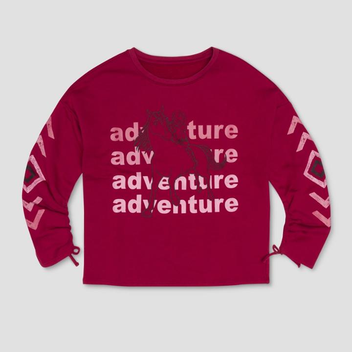 Girls' Spirit Riding Free 'adventure' Long Sleeve Sweatshirt - Red