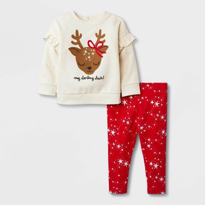 Baby Girls' Reindeer Top & Bottom Set - Cat & Jack Off-white Newborn