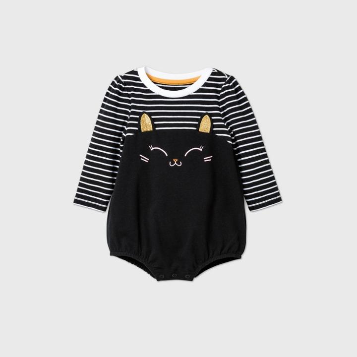 Baby Girls' Striped Cat Bubble Romper - Cat & Jack Black