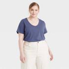 Women's Plus Size Short Sleeve V-neck T-shirt - Universal Thread Light Navy
