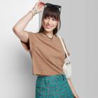 Women's Short Sleeve Cropped T-shirt - Wild Fable Light Brown
