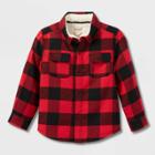Toddler Boys' Faux Shearling Lined Flannel Long Sleeve Button-down Shirt - Cat & Jack Red
