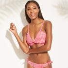 Women's Tie Front Gingham Bralette Bikini Top - Xhilaration Red Gingham D/dd Cup