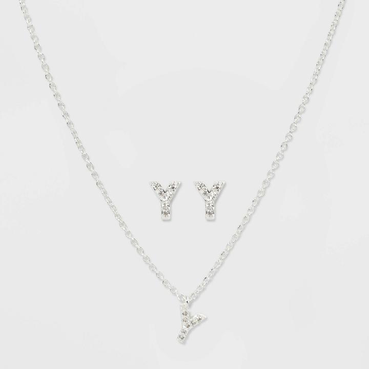 Initial Y Crystal Jewelry Set - A New Day Silver, Women's