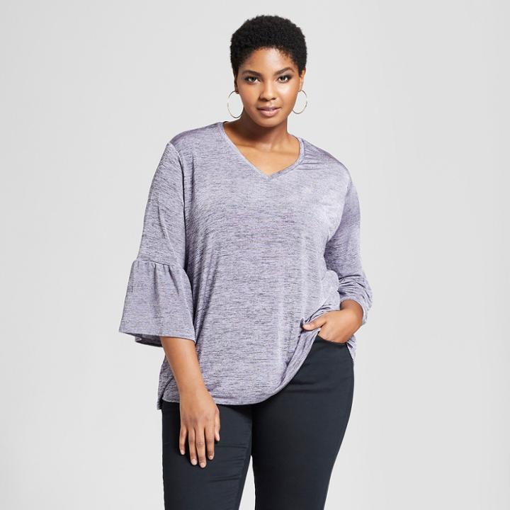 Women's Plus Size Flare 3/4 Sleeve Top - Ava & Viv Lavender (purple)
